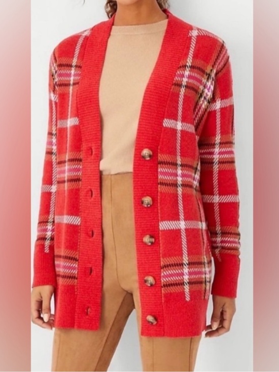 Ann Taylor Sweaters - Ann Taylor Jacquard Plaid Boyfriend Cardigan